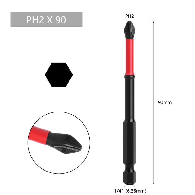 BTOER 1pc 50-90mm Anti Non-slip Screwdriver Bits Magnetic Batch Head PH2 Cross Screwdriver Hex Shank Screw Driver Bits Power Tools