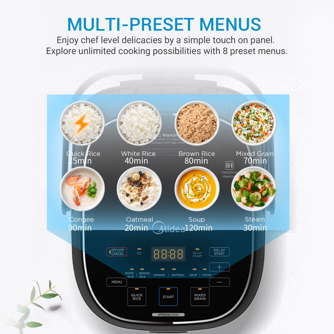 Midea 6-Cup Uncooked Rice Cooker, 360° Induction Heating Technology, 24h Dealy Start & Keep Warm, Non Stick Rice Cookers, 3L