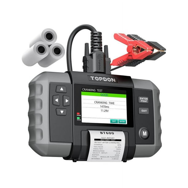 Probador de batería para coche, 12 V, 24 V, pruebas de arranque y carga de alternador de carga 100-2000 CCA digital de voltaje, visualización de 3.5 pulgadas con impresora incorporada.