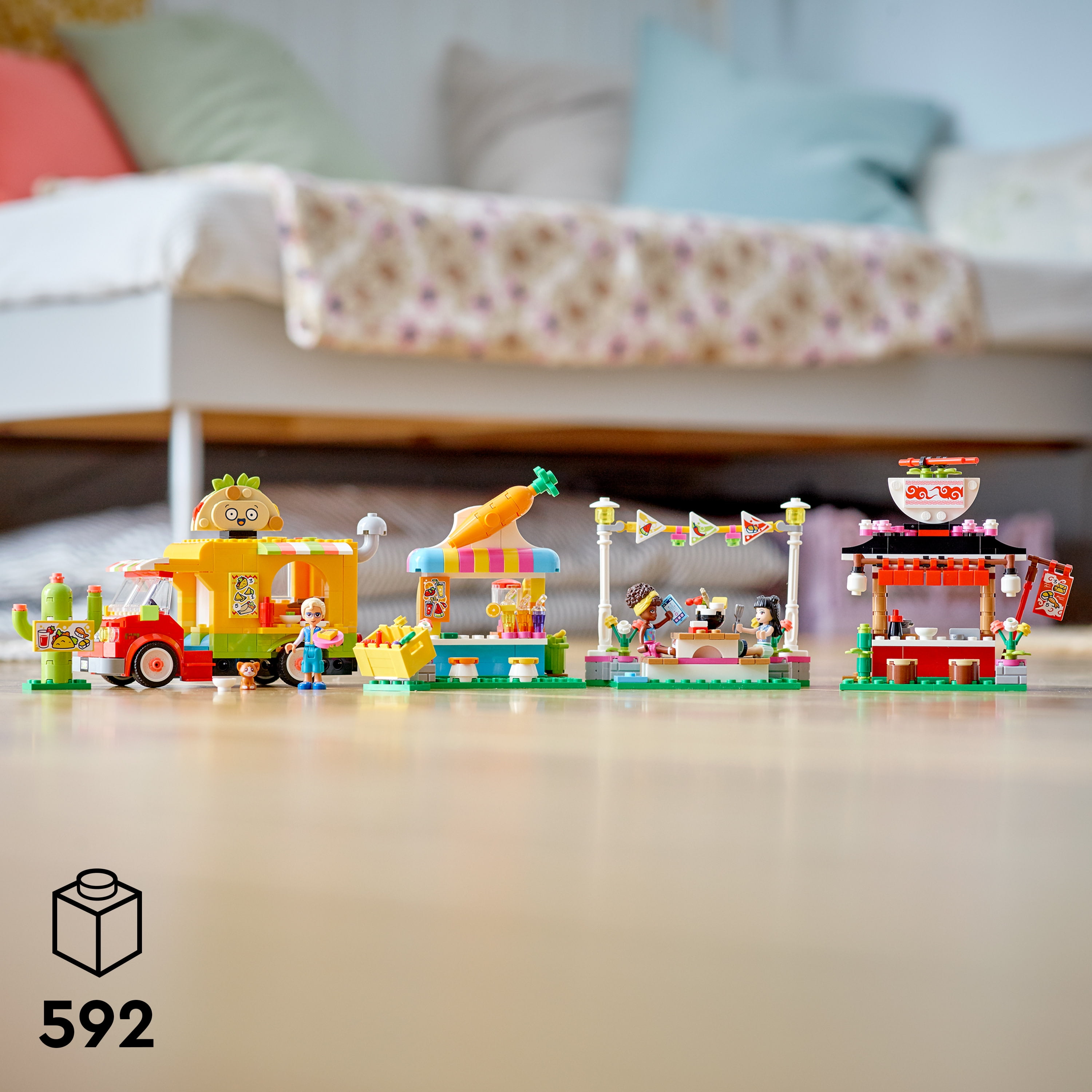 LEGO Friends Street Food Market 41701; New Food-Play Building Kit Promotes Imaginative Play; Includes Emma and Kitten Toy; Birthday Gift for Kids Aged 6+ (592 Pieces)