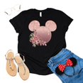 thumbnail image 4 of Women Teen Rose Gold Drip Mickey Ears with Flowers Shirt Unisex Floral Adult Ladies Boho Character Tshirt (Black, 3X Large), 4 of 7