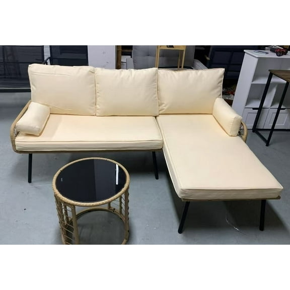 4 Pieces Outdoor Rattan Woven Conversation Sectional L-Shaped Sofa