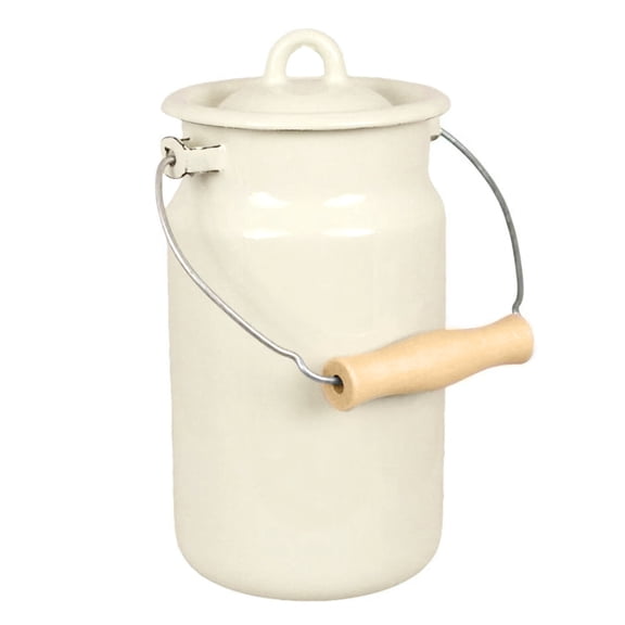 Ivory Vintage Enamel Milk Can with Lid – Rustic Farmhouse Kitchen Décor