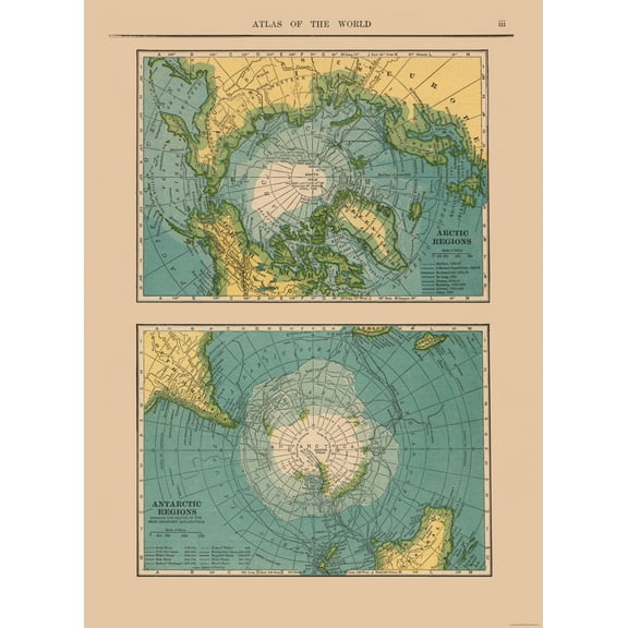Historic Map - Arctic Antarctic Regions - Hammond 1910 - 23 x 31.45 - Vintage Wall Art