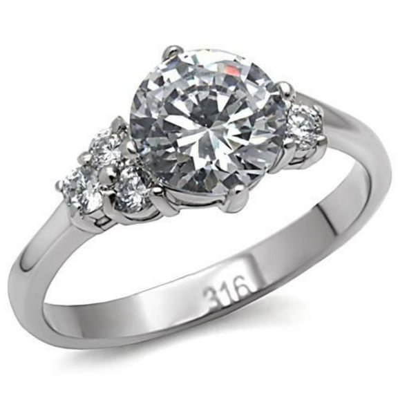 Luxe Jewelry Designs Women's High Polished Stainless Steel Engagement Ring with CZ Stones - Size 10