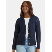 Time and Tru Women's and Women's Plus Cable Knit Cardigan Sweater, Lightweight, Sizes XS-4X