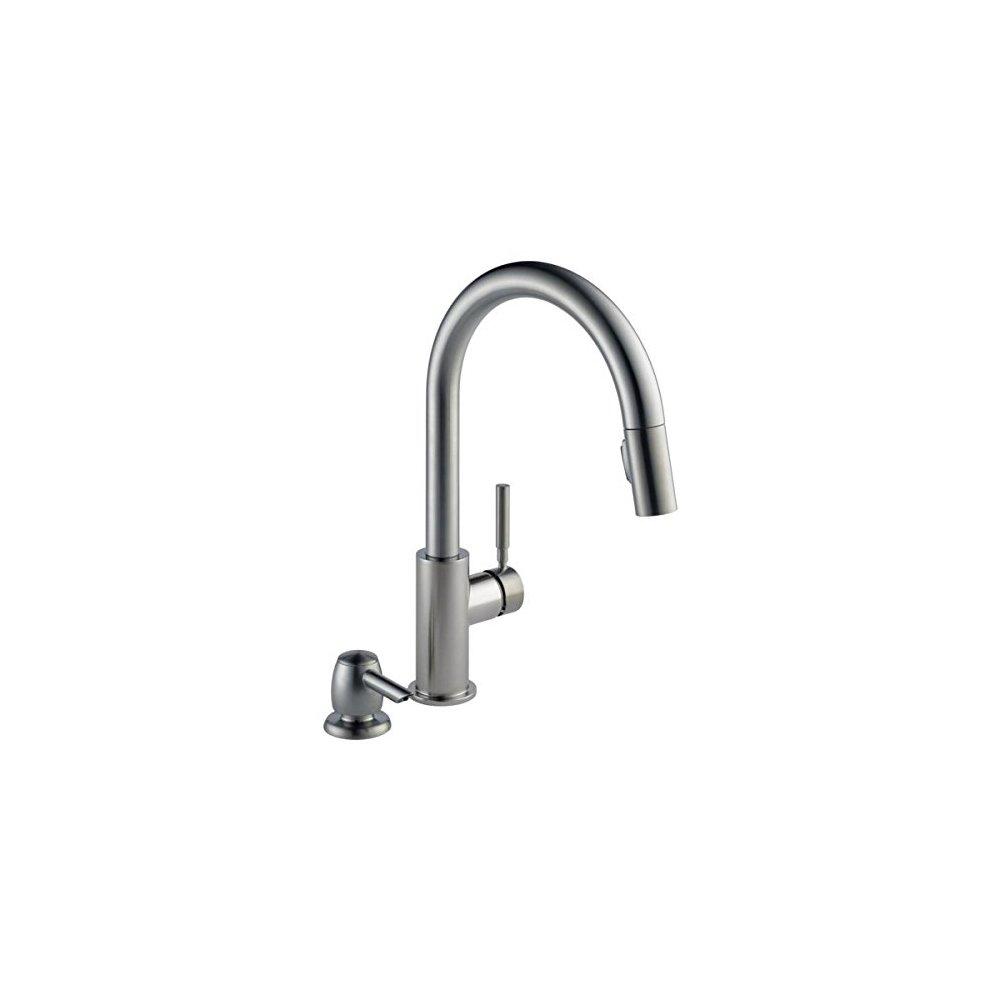 delta trask stainless single handle pulldown kitchen faucet with soap