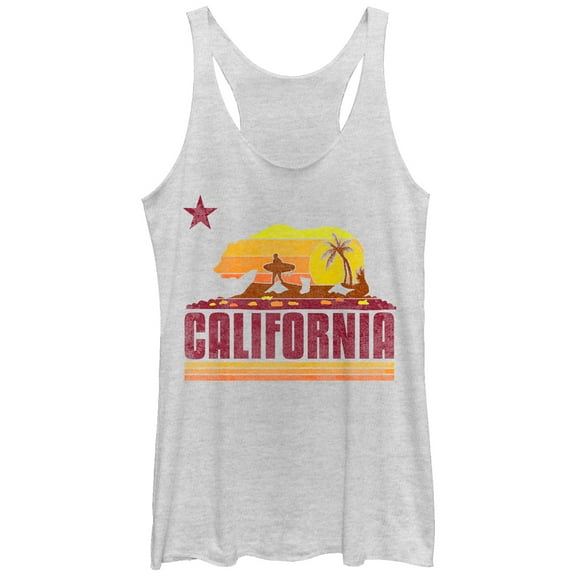 Women's Lost Gods California Flag Surf Racerback Tank Top White Heather Small