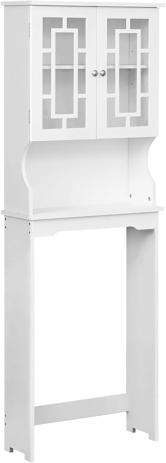Erommy Over-The-Toilet Storage, Wooden Bathroom Organizer, with 2 Glass Doors & Adjustable Shelf for Bathroom, White