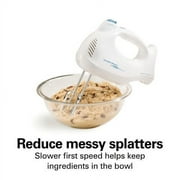 Hamilton Beach 6 Speed Hand Mixer with Snap-On Case, 3 Attachments, QuickBurst, White