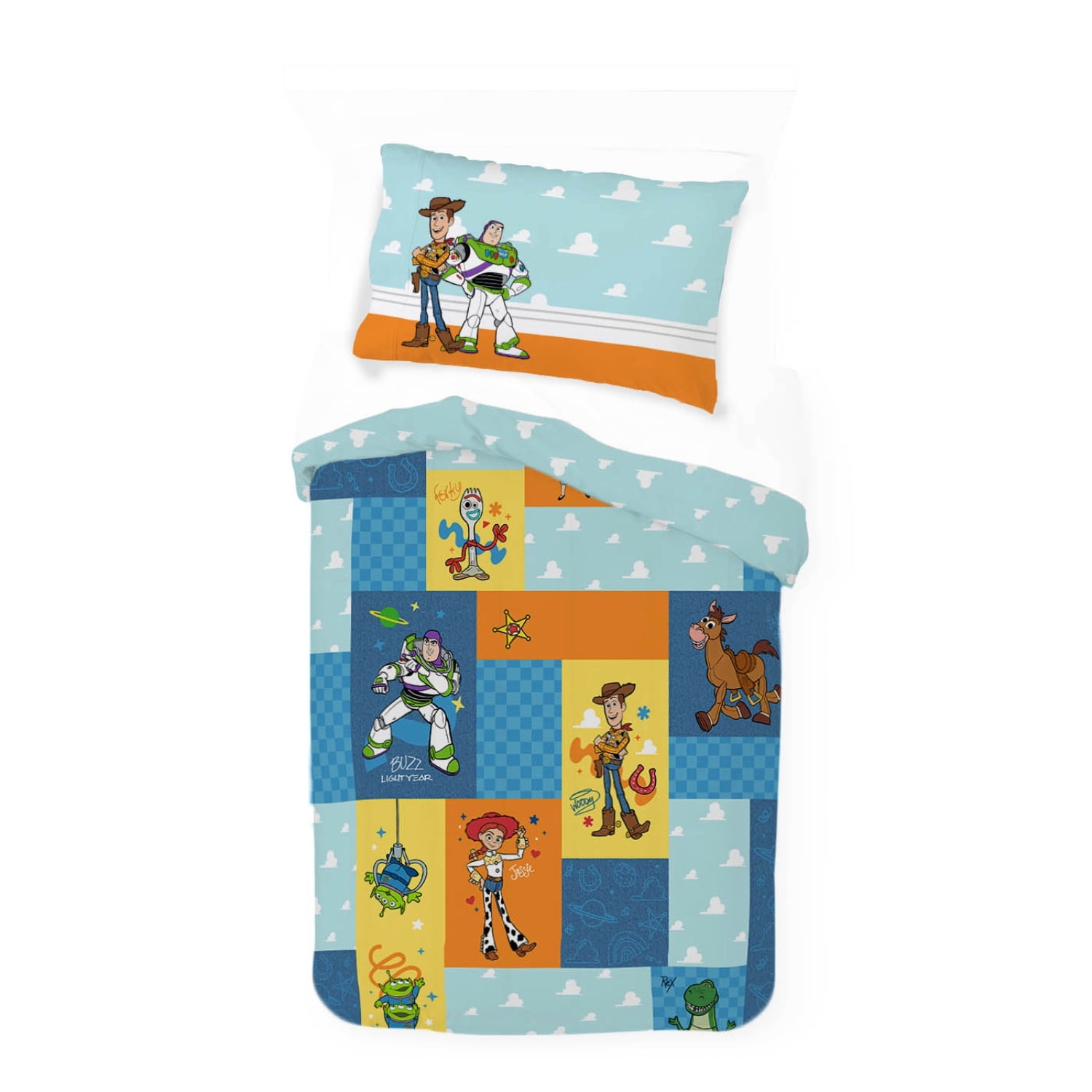 Toy Story Patchwork 2-Piece Kids Reversible Comforter and Pillowcase Set, Multicolor, Twin/Full