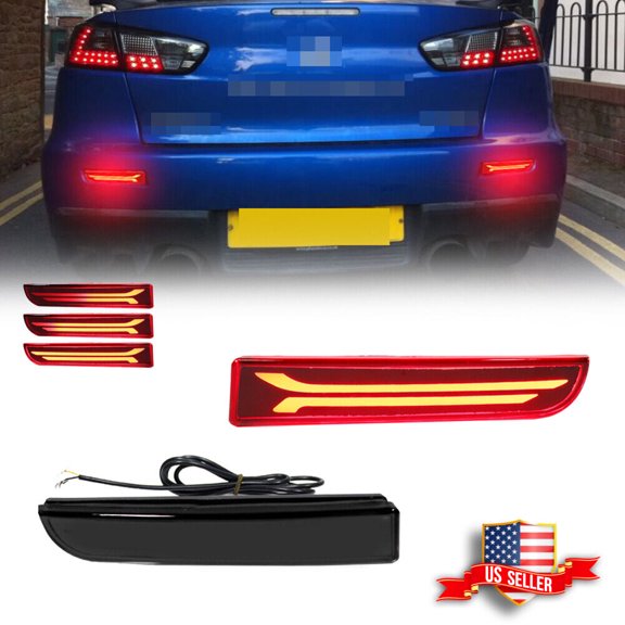 GTINTHEBOX For Mitsubishi Lancer Evo Smoked Rear Reflector Tail LED Sequential Signal light