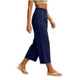 thumbnail image 7 of QIYAGBSA Women's Wide Leg Capri Pants Button Front Elastic Back Waist Side Pockets Summer Casual Wear (Navy, M), 7 of 7