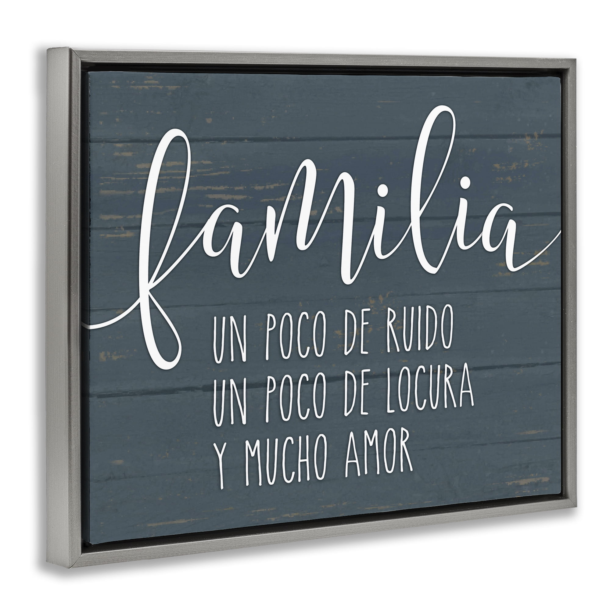 Stupell Industries Familia Y Mucho Amor Inspirational Quotes & Sayings Painting Gray Floater Framed Art Print Wall Art, 31 x 25