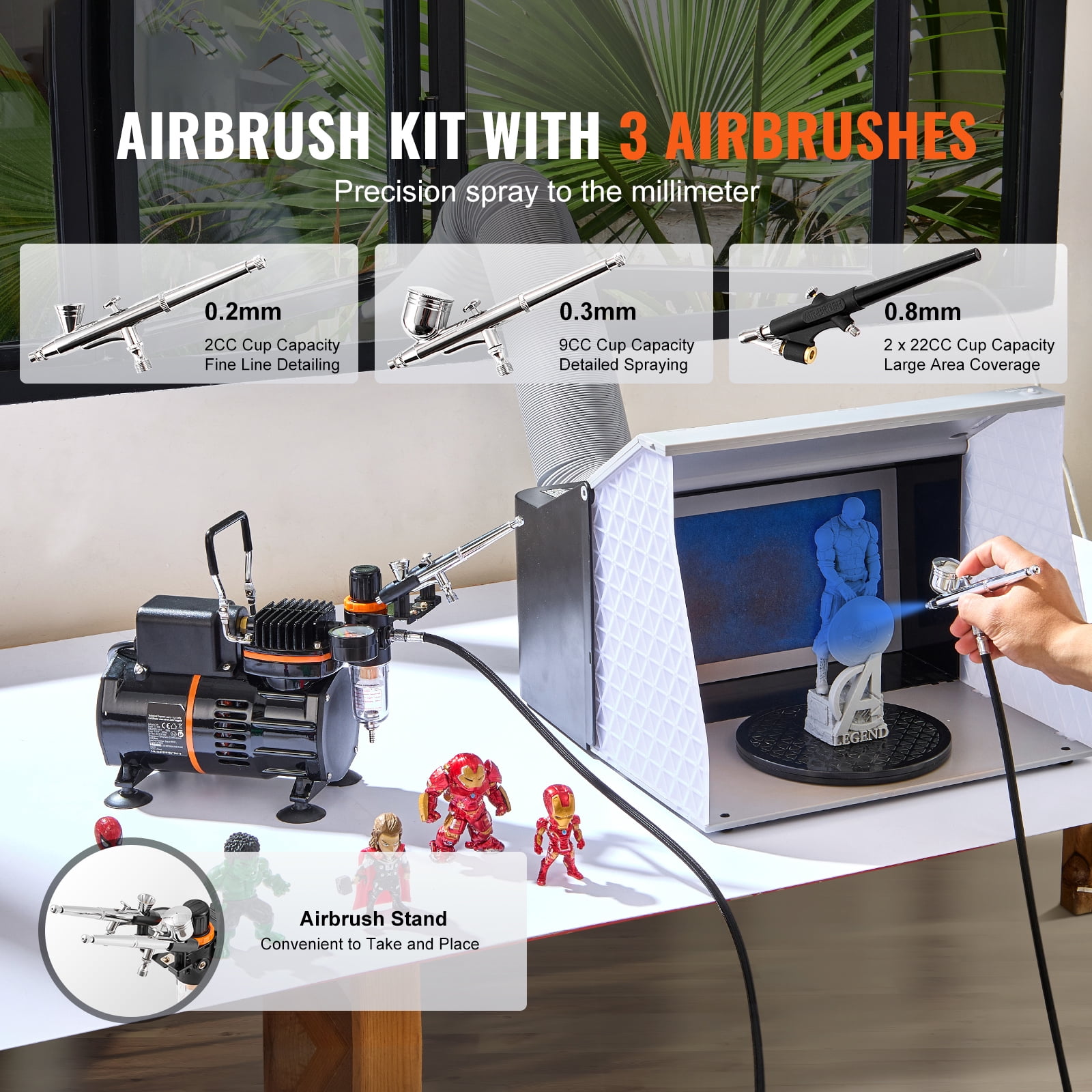 KFFKFF Airbrush Kit, Twin Fan Air Pump Advanced Airbrushing Kit inclusive of 3 Airbrush Tools, Stand, Colour Blend Wheel, Brush Cleaning Kit, Ideal for Artistic Nail, Cookie, Tattoo, Makeup