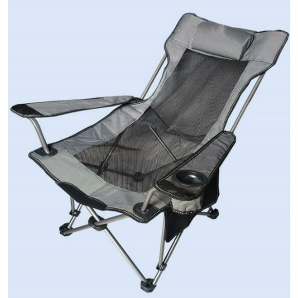 Chill Summer Folding Fordable Camping Chair With Cup Holder Pillow And Carry Case For Deck Patio Beach Or Yard Mesh Net Gray Short Chair Walmart Com Walmart Com