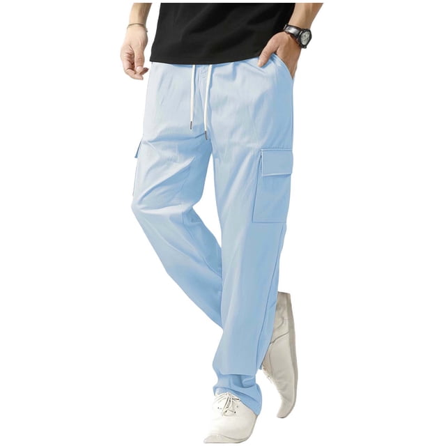 Cargo Pants for Men, Solid Color Pocket Elastic Waist Casual Fashion Trousers for Spring Summer