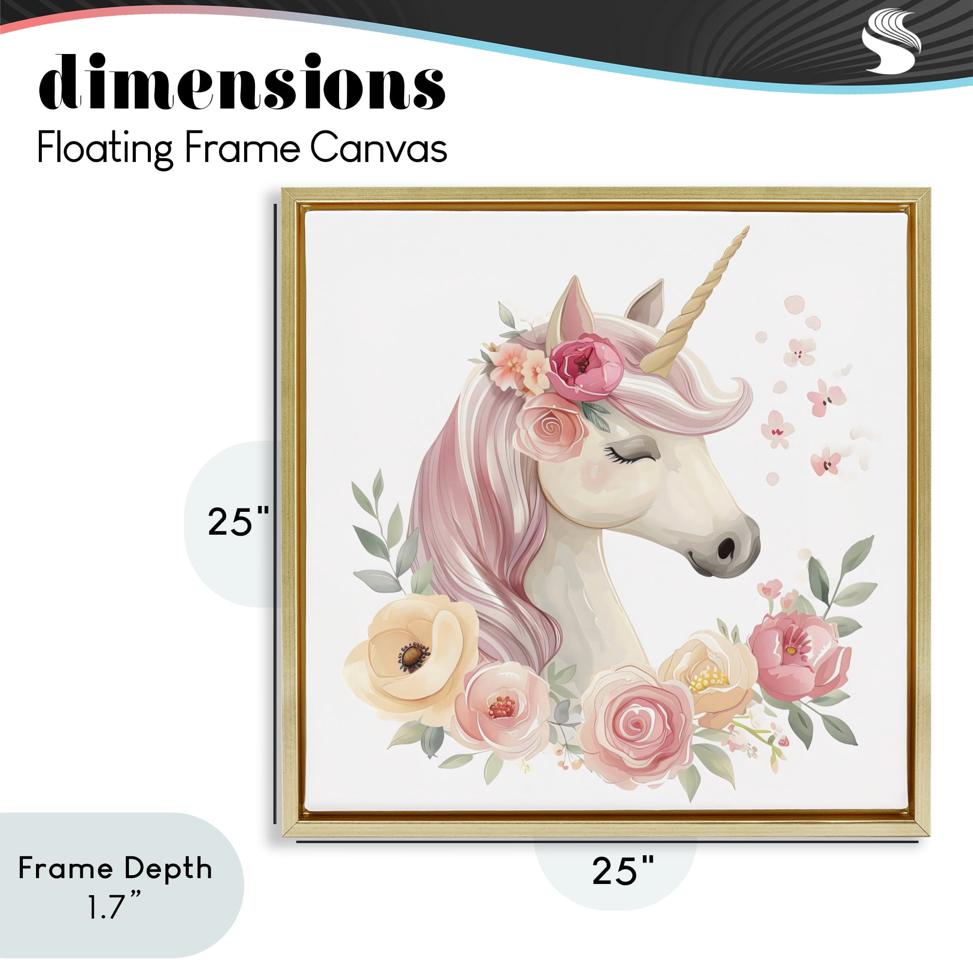 Stupell Industries Unicorn with Floral Wreath Gold Framed Floater Canvas Wall Art, design by Creative Studio