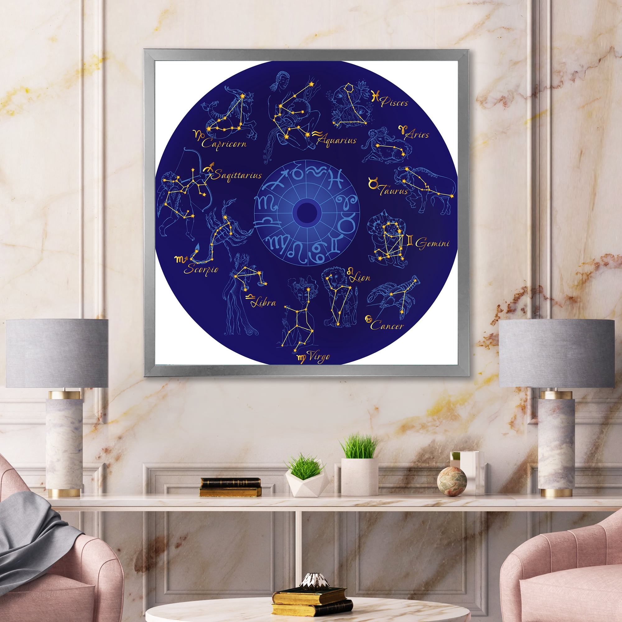 Designart 'Zodiac Signs and Zodiac With Constellations' Modern Framed Art Print