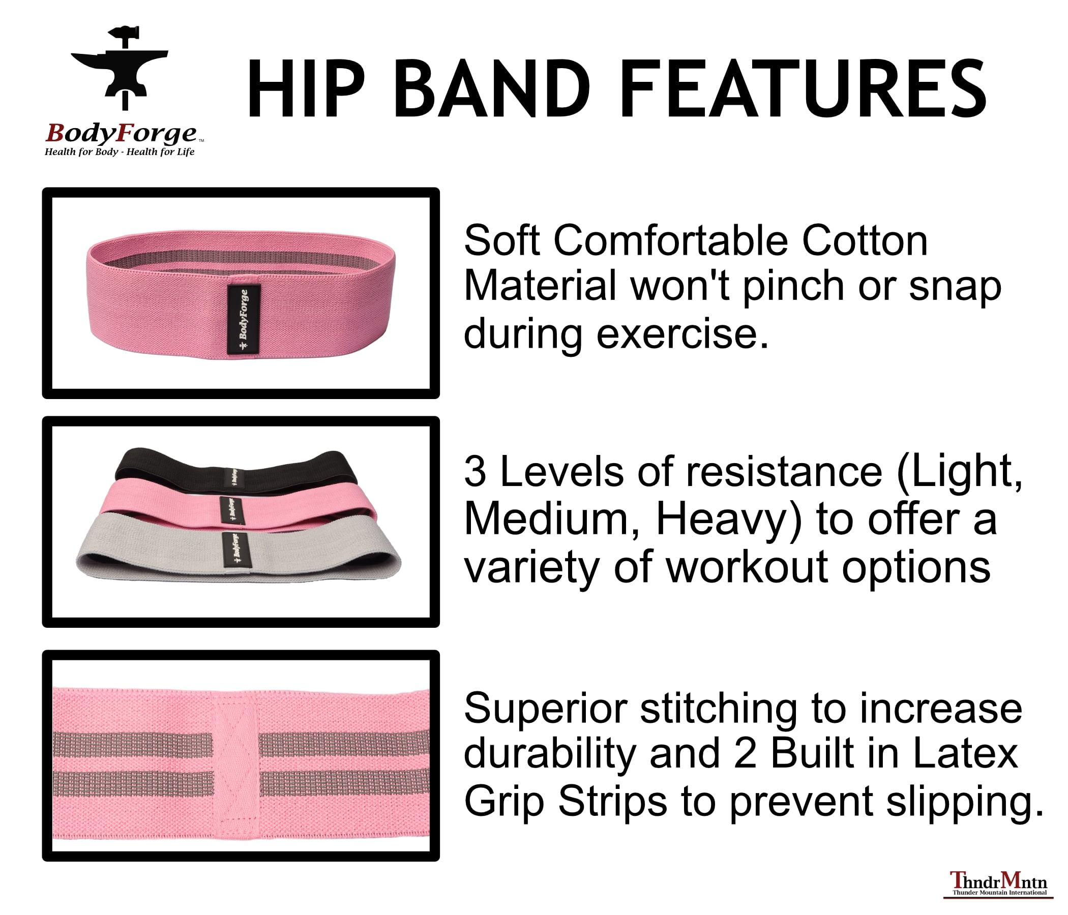 BodyForge Fabric Hip Resistance Exercise Bands Set with Carry Bag…