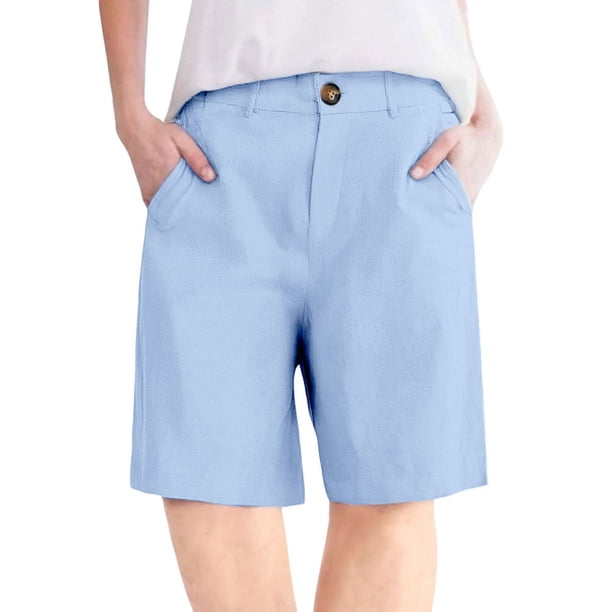 mfyjkho Pantalones Cortos Para Mujer, Pantalones Cortos De Verano Para Mujer, De Color Liso, Con Bolsillos, Botones Y Cremallera, Cintura Elástica. Pantalones Cortos Para Mujer Xl