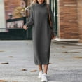 thumbnail image 2 of zaveiop Women's Merino Wool Blend Sweater Dress Fashion 2025 Fall Winter Sexy Collar Fur Dress Long Sleeve Ribbed Knit Dress (Dark Gray, S), 2 of 4