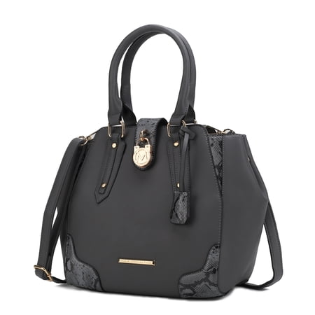 MKF Collection Lorena Faux Snake Embossed Vegan Leather Women's Satchel Bag, Elegant Crossbody Purse Handbag by Mia K - Charcoal Gray