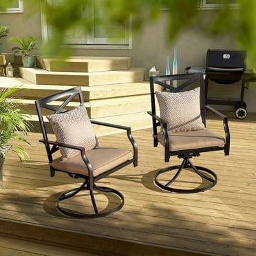 Nuu Garden Patio Swivel Chair Set of 2, Heavy Duty Outdoor Dining Chairs with Cushions, Metal Patio Chairs 360-Degree Swivel for Garden Lawn Porch Backyard, Black