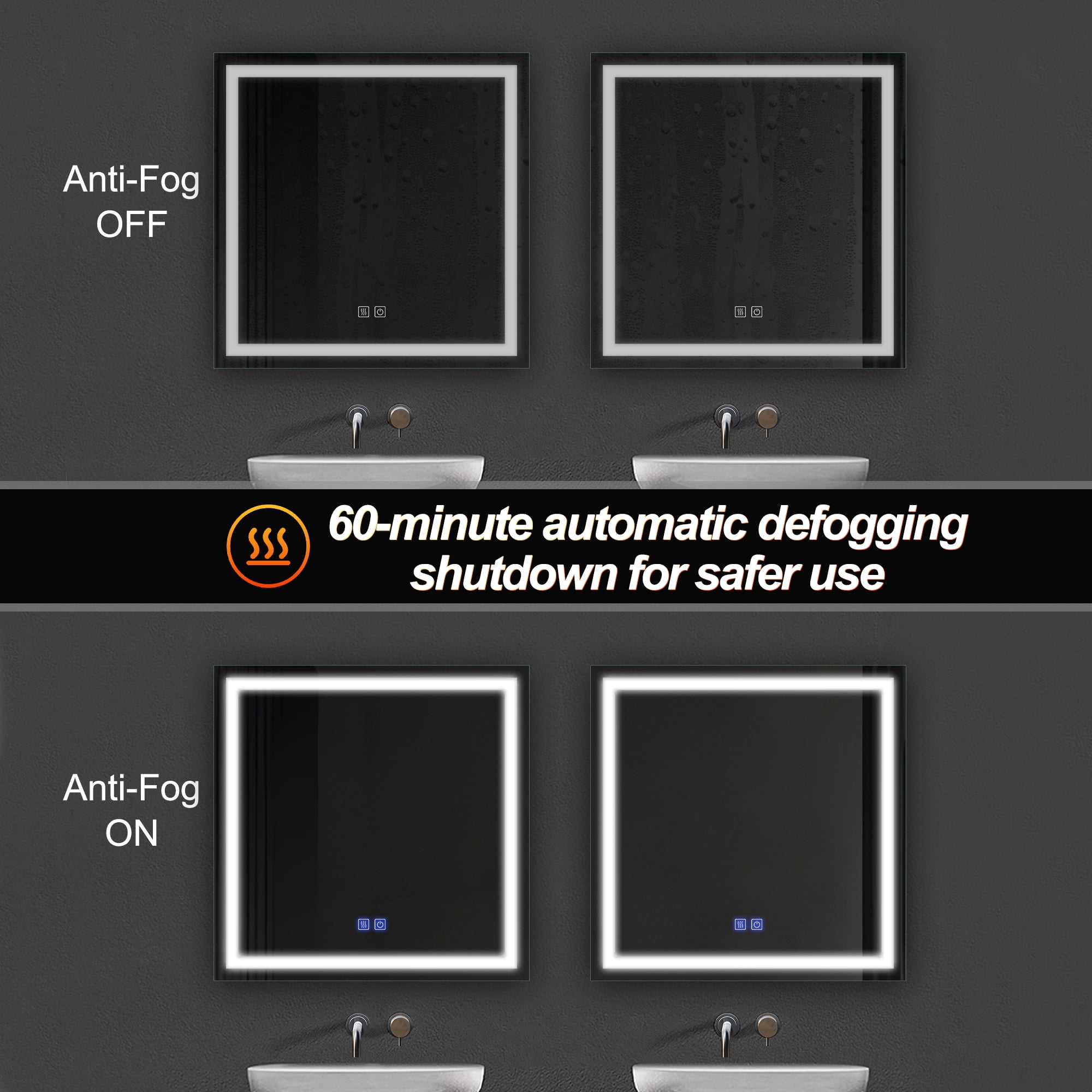 31"x31" LED Ring Wall Mounted Bathroom Mirror Modern Rectrangle Vanity Mirror with Anti-Fog,Silver