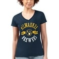 thumbnail image 4 of Women's G-III 4Her by Carl Banks Navy Milwaukee Brewers Super-Slim Fit Lightweight City Graphic V-Neck T-Shirt, 4 of 5