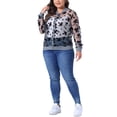 thumbnail image 2 of Agnes Orinda Women's Plus Size Sheer Jackets Long Sleeve Floral Lace Bomber Jacket 1X Gray Blue, 2 of 6