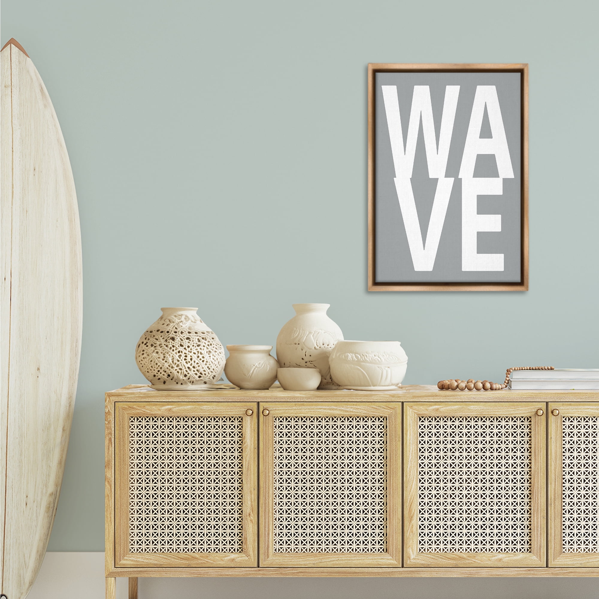 Stupell Industries Wave Word on Grey Typography Painting Brown Floater Framed Art Print Wall Art, 21 x 31