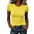 thumbnail image 2 of Jinhomg Womens Cotton T Shirts Crewneck Short Sleeve Slim Fit Basic Tee Fashion Y2k Casual Summer Tops Yellow M, 2 of 5