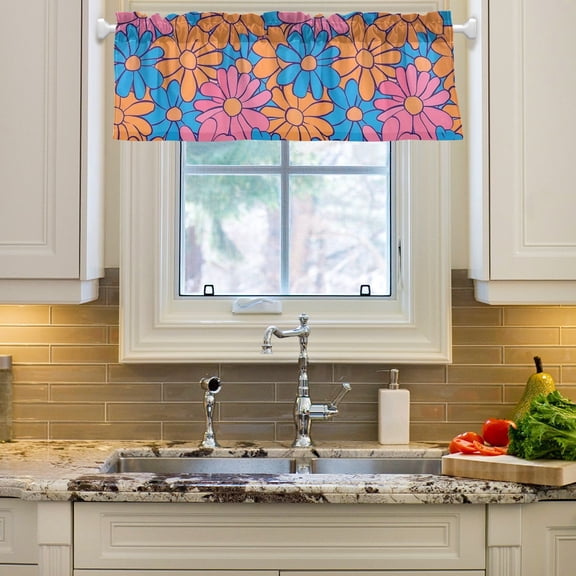 Daisies Or Flowers Floral Curtain Valances Farmhouse Design Window Treatment Decor Blackout Rod Pocket for Windows Living Room Kitchen 54" x 18"