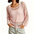 thumbnail image 2 of Ke1Clo Women’s Cotton Openwork Knit Sweater Cropped Sheer Mesh Cover Up Loose Fit Long Sleeve Summer Vacation Hollow Out Lightweight Korean Style Top, 2 of 7