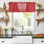 Happ Valentine's Day Rod Pocket Curtain Valance, Red Love Hearts Romantic Farmhouse Window Valance for Living Room, Bedroom, Kitchen 42W x 12L
