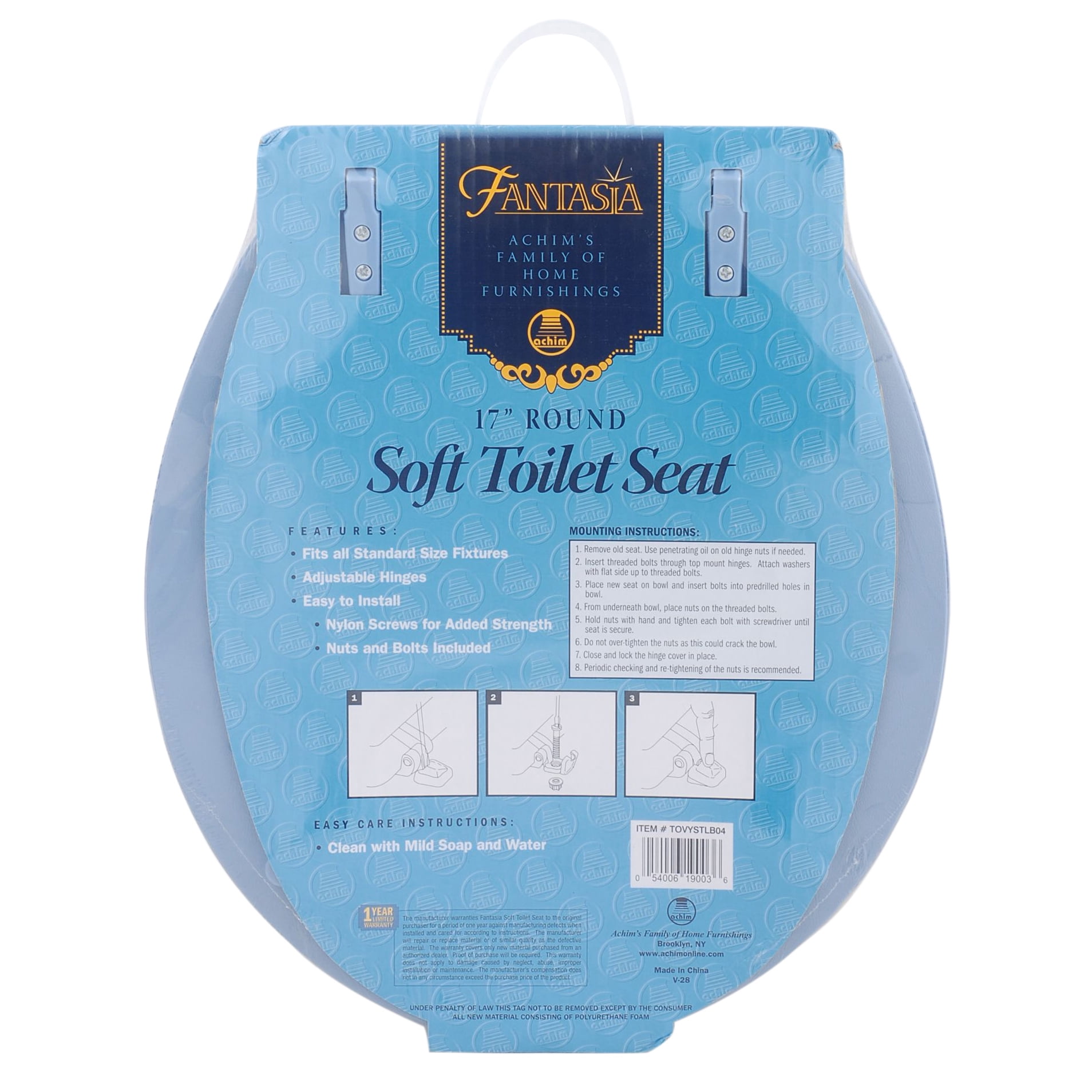 Fantasia Light Blue Soft Standard Vinyl Toilet Seat, 17 in.