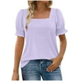 thumbnail image 6 of Women's Square Neck Short Sleeve Loose Fit Tops Shirts Blouses Casual Daily Wear Plain Soft Fashion Essential Gift for Women | Sopatenor,Purple XL, 6 of 8