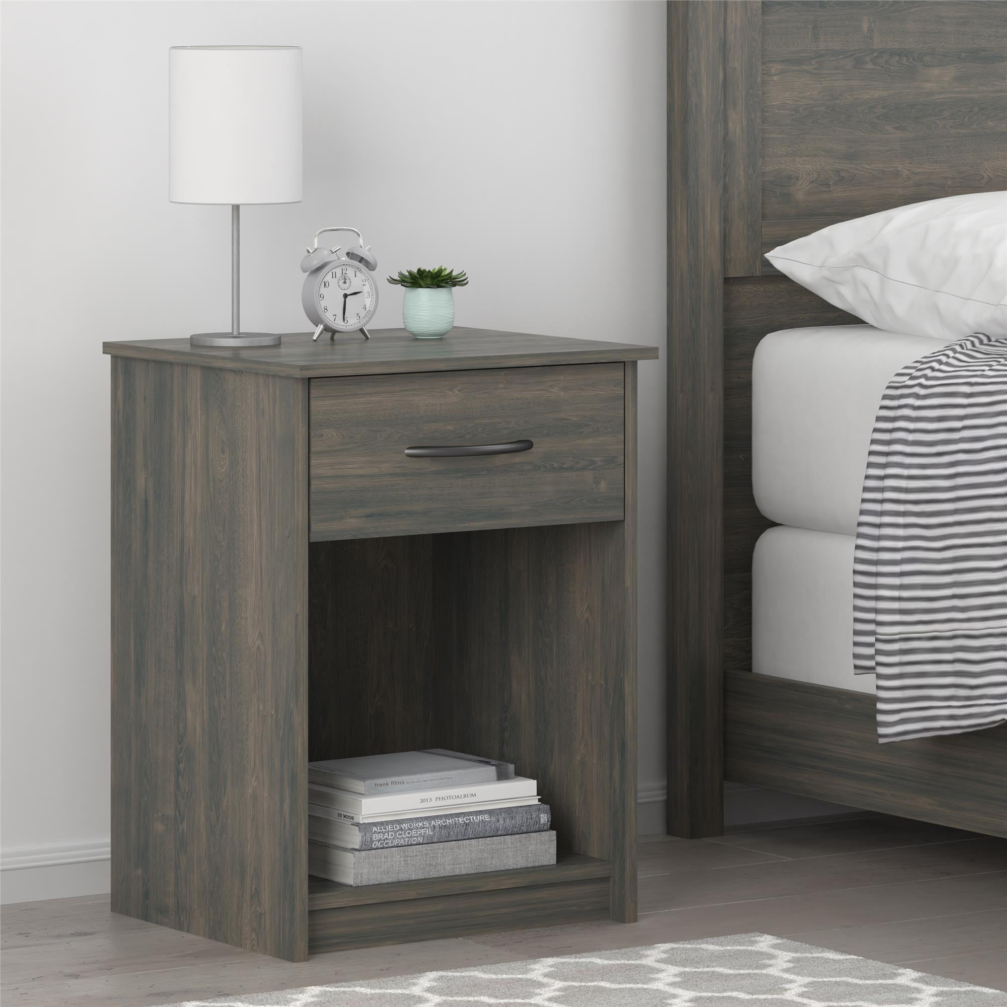 Mainstays 1 Drawer Bedroom Nightstand, Weathered Oak