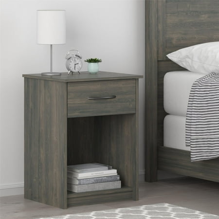 Mainstays 1 Drawer Bedroom Nightstand Weathered Oak