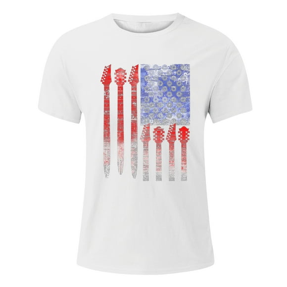 PMUYBHF Oversized Tshirts for Men Gym Anime Independence Day Men's T Shirt Summer Short Sleeve Top Flag Instrumental Print Fashion Casual Style Mens White Tee Shirts Large Tall