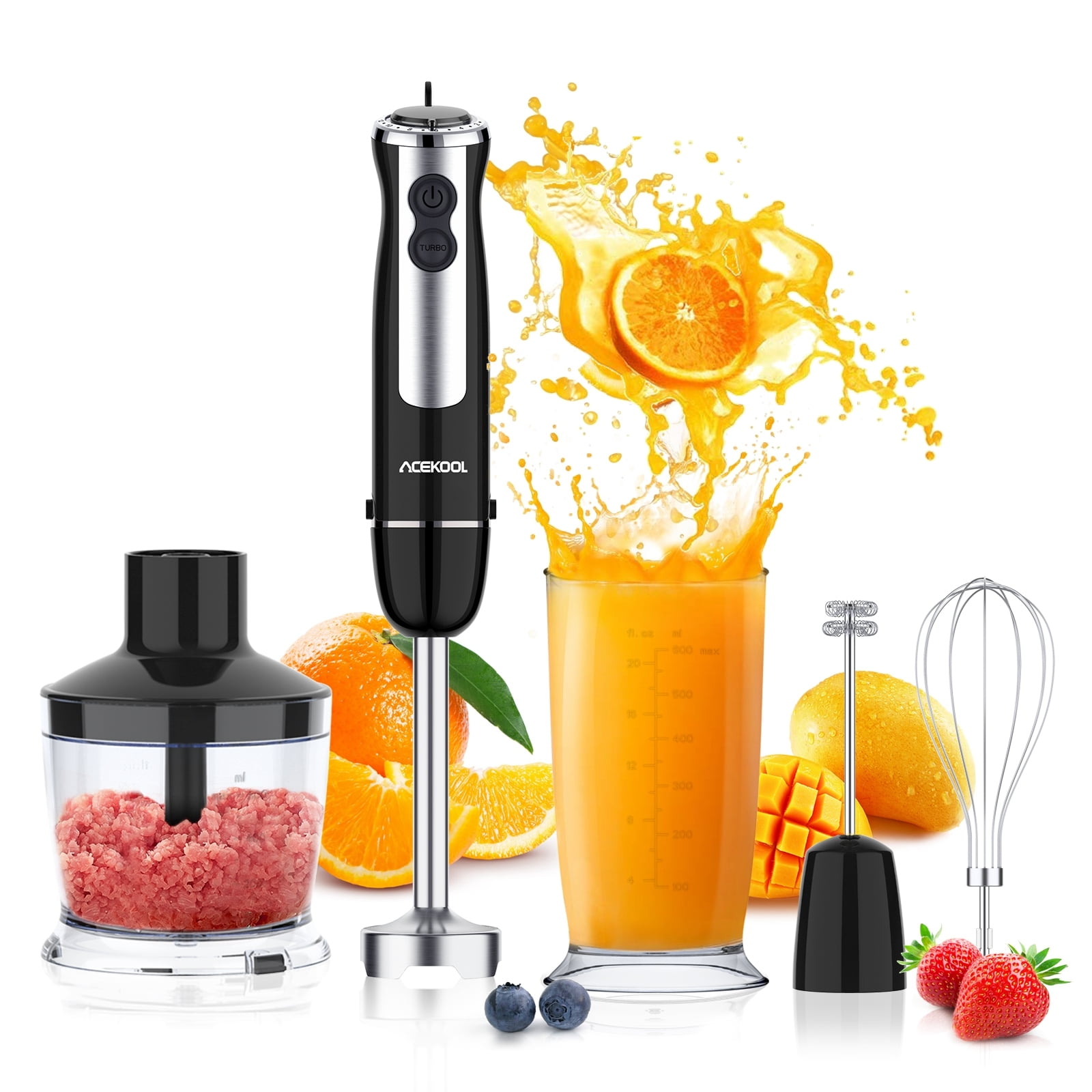 Acekool 12 Speed Immersion Hand Blender, 800W Stainless Steel Stick Mixer Set