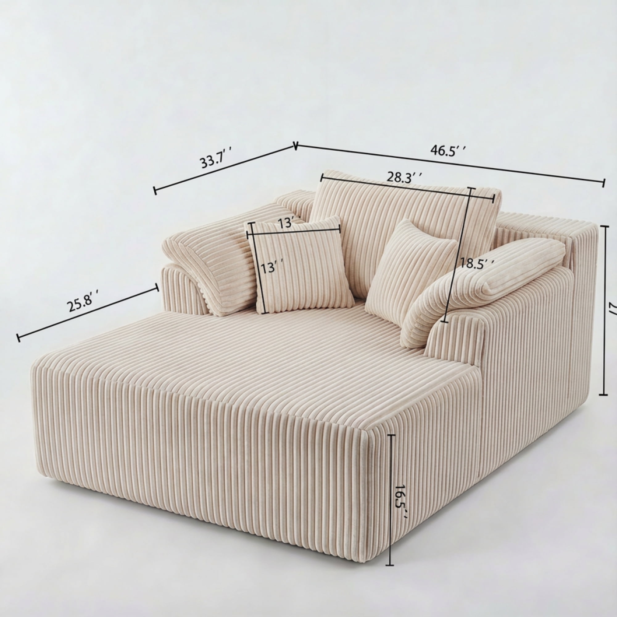ChenyueFurn 60" Oversized Indoor Chaise Lounge Chair - Corduroy Boneless Cloud Sofa Bed with Deep Seat, No Assembly Required,Beige