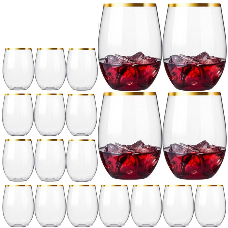 Disposable Stemless Wine Glasses, Plastic Wine Cups, Whiskey Glasses