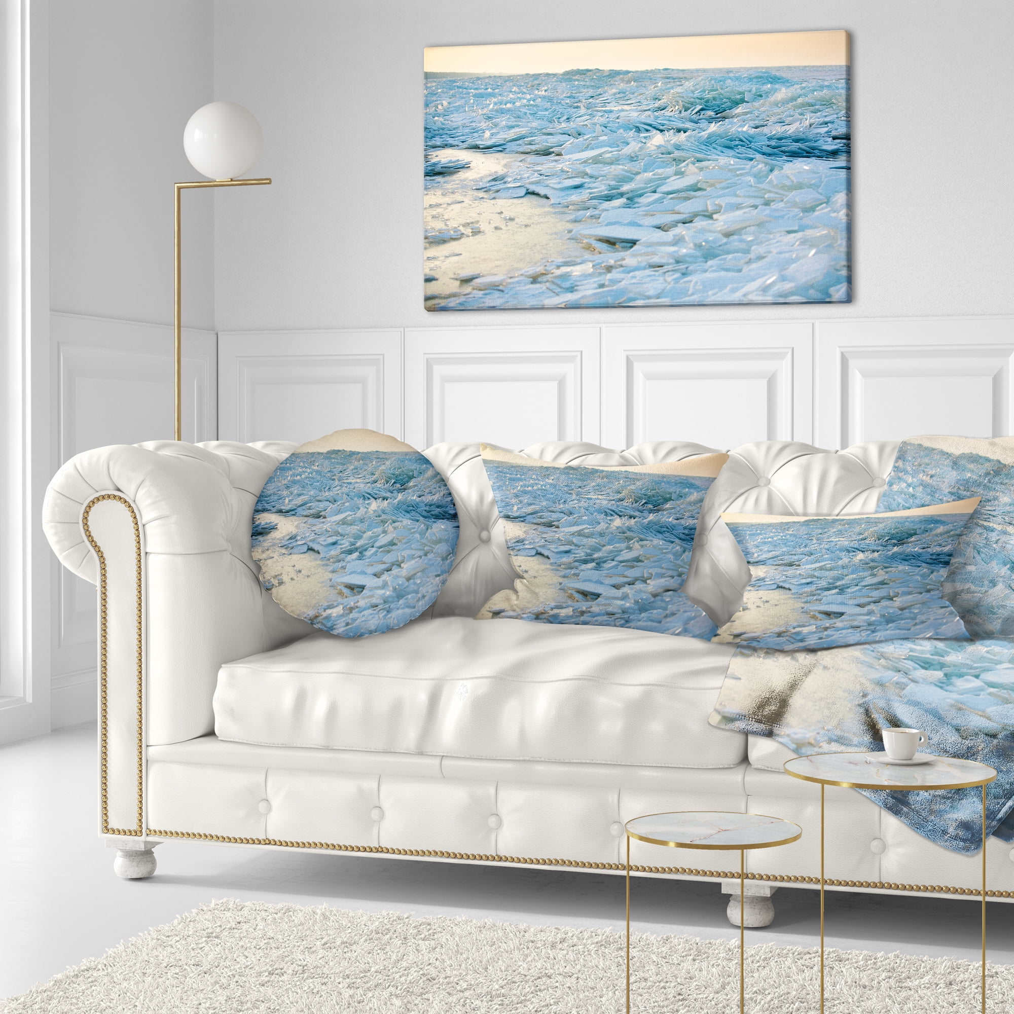 Designart Baltic Sea Winter Landscape - Landscape Printed Throw Pillow - 12x20