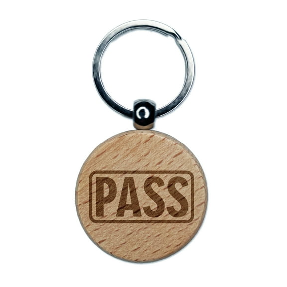 Test Result Pass Round Keychain Charm Tag - Engraved Wood