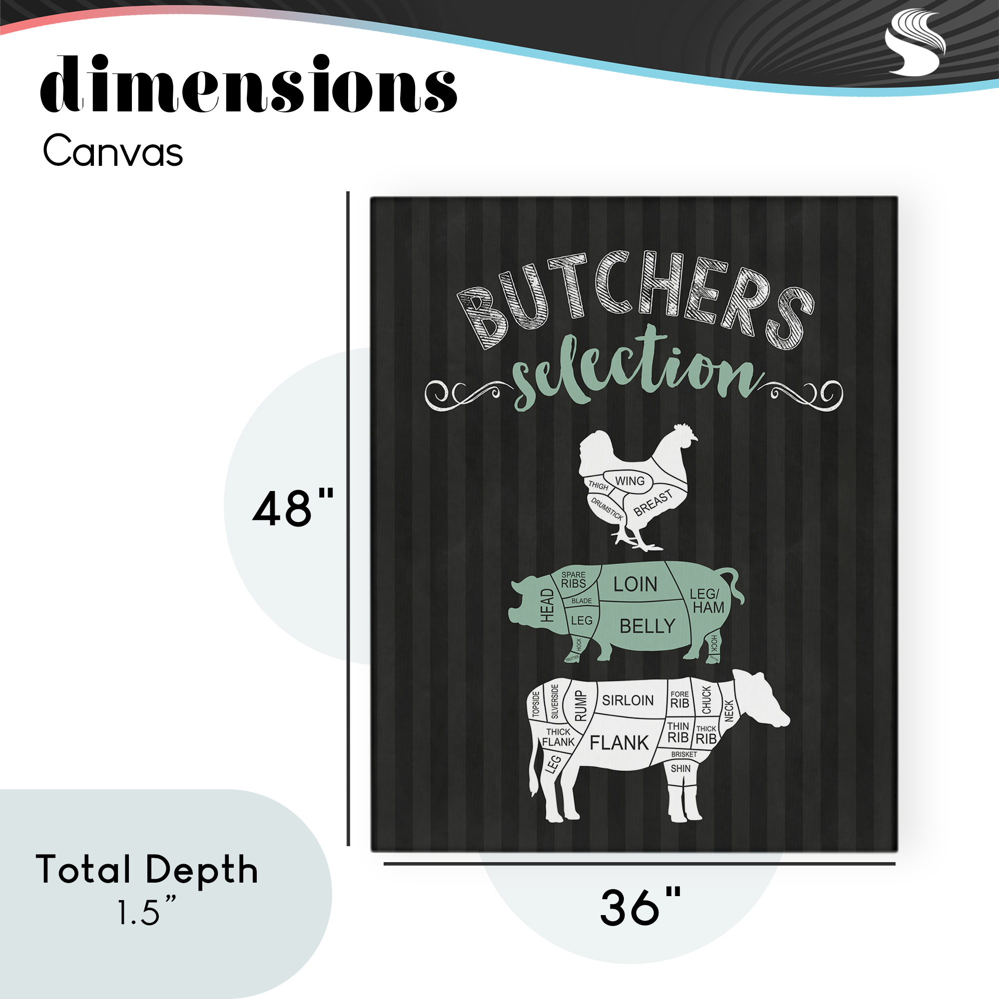 Butchers Selection Black & Green Canvas Wall Art, design by Lettered and Lined