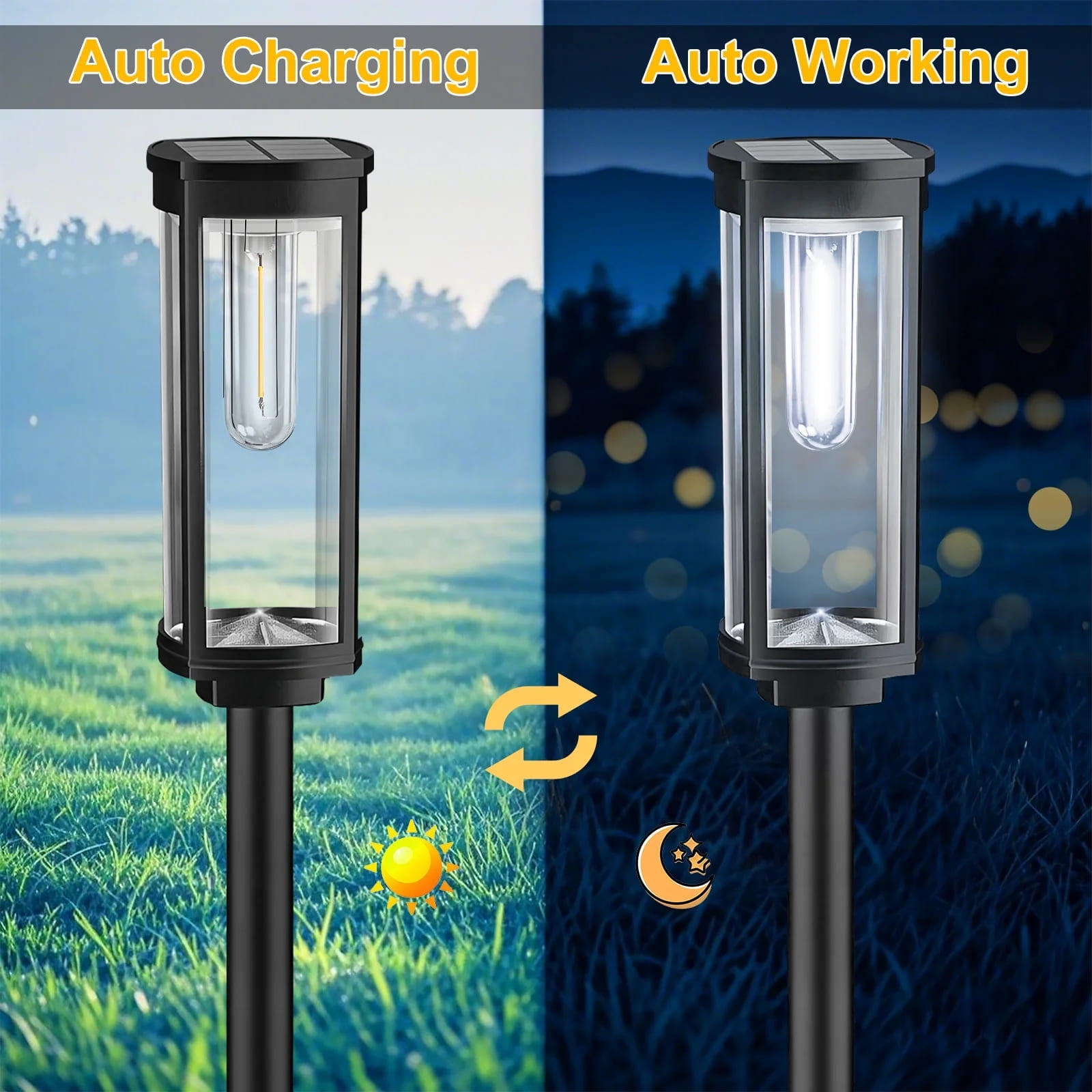 GLUAAE 8 Pack Solar Pathway Lights Outdoor - IP65 Waterproof Solar Powered Garden Lights with Warm White LED, Auto On/Off for Lawn, Patio, Walkway, Driveway Decor