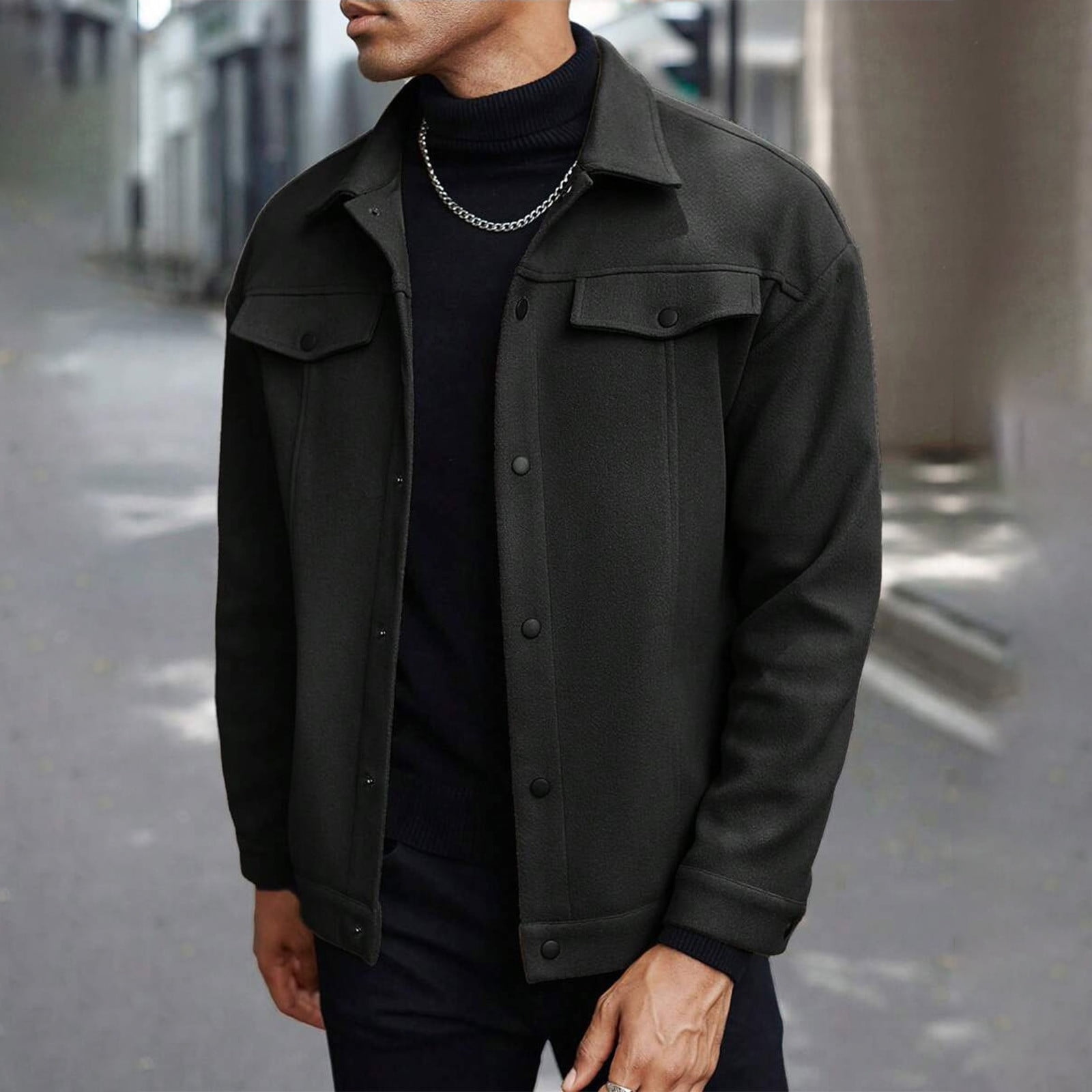 Zpanxa Men's Wool Blend Winter Jacket Button Front Long Sleeve