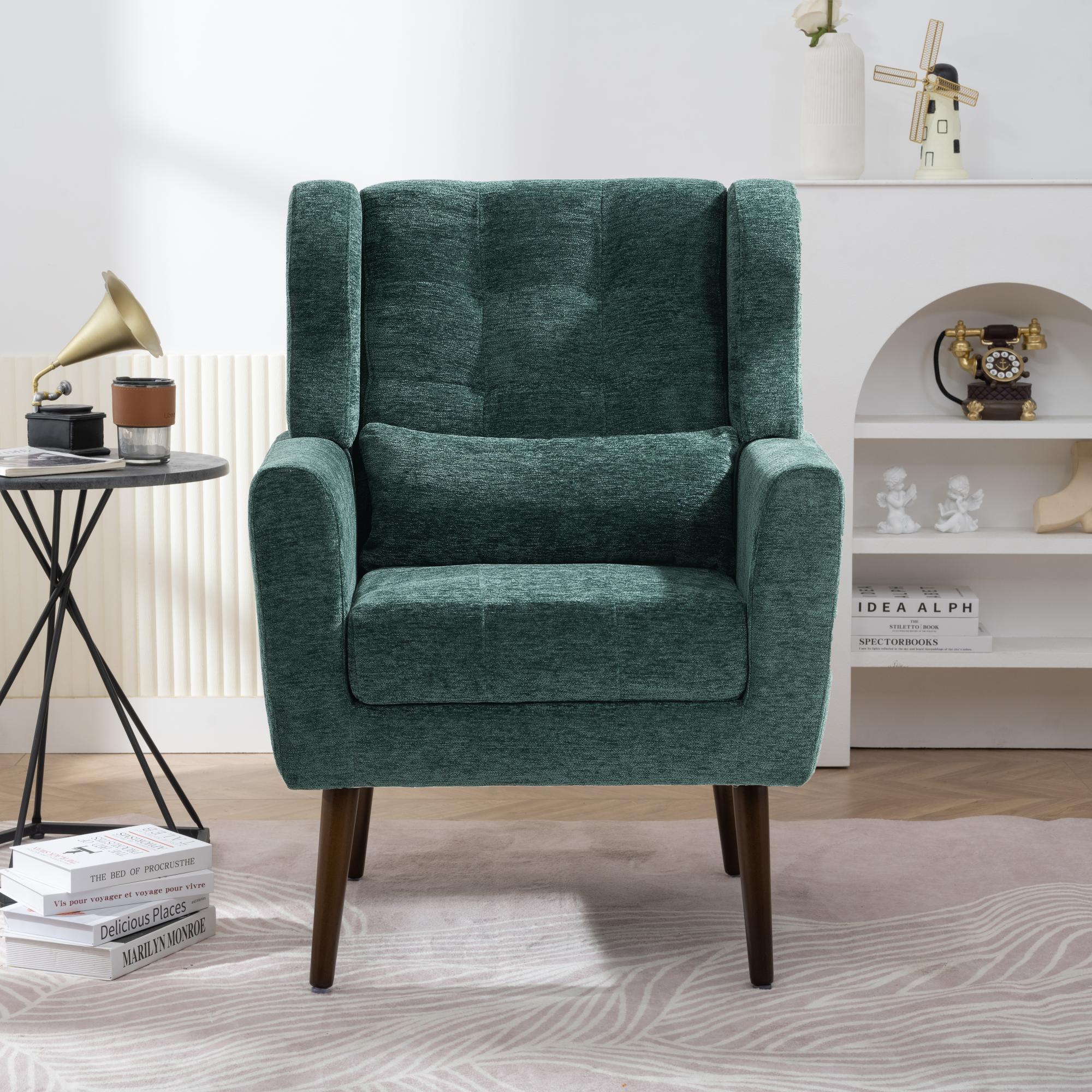 DEALTOPS Upholstered Accent Chair Modern Armchair with Chenille Fabric Lounge for Bedroom-Green